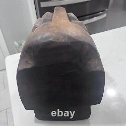 Vintage Mayan Carved Wood Black Panther / Jaguar Cat Head Folk Art Sculpture