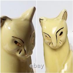 Vintage Mid-Century Art Deco Ceramic Yellow & Gold Siamese Cat Sculpture 6.5