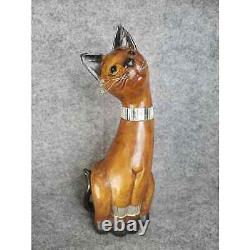 Vintage Mid Century Modern Wooden Kitty Kat Cat Feline Statue Folk Art Art Deco