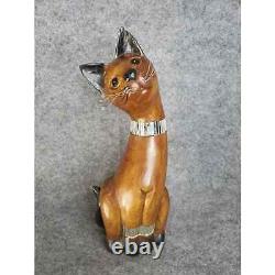 Vintage Mid Century Modern Wooden Kitty Kat Cat Feline Statue Folk Art Art Deco