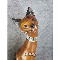 Vintage Mid Century Modern Wooden Kitty Kat Cat Feline Statue Folk Art Art Deco