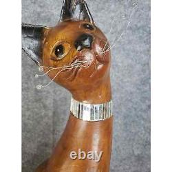 Vintage Mid Century Modern Wooden Kitty Kat Cat Feline Statue Folk Art Art Deco