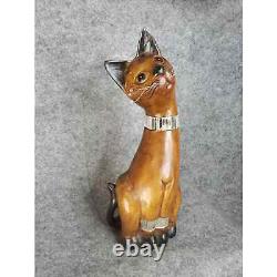 Vintage Mid Century Modern Wooden Kitty Kat Cat Feline Statue Folk Art Art Deco