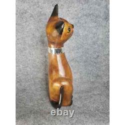 Vintage Mid Century Modern Wooden Kitty Kat Cat Feline Statue Folk Art Art Deco