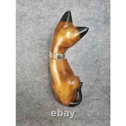 Vintage Mid Century Modern Wooden Kitty Kat Cat Feline Statue Folk Art Art Deco