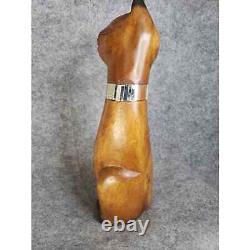 Vintage Mid Century Modern Wooden Kitty Kat Cat Feline Statue Folk Art Art Deco