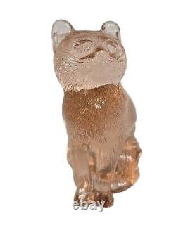 Vintage Mosser Art Glass Pink Sitting Kitty Kitten Cat Figurine EXC