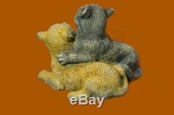 Vintage Old Bronze Signed Figure Bergman Cats Art-deco Two Cat Sculpture Deal