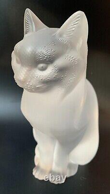 Vintage Pair Crystal Sitting Lalique Cat & Crouching Cat Chat Assis & Couche