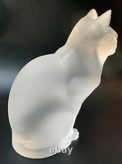 Vintage Pair Crystal Sitting Lalique Cat & Crouching Cat Chat Assis & Couche