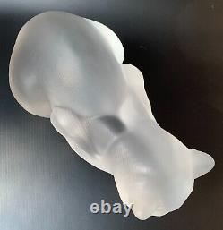 Vintage Pair Crystal Sitting Lalique Cat & Crouching Cat Chat Assis & Couche