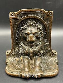 Vintage Pair of Figural Lion Bookends 1920s Metal Lions Cat Statue Book Ends