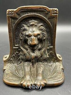 Vintage Pair of Figural Lion Bookends 1920s Metal Lions Cat Statue Book Ends