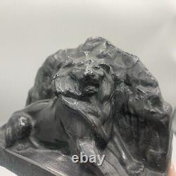 Vintage Pair of Figural Lion Bookends Cast Metal Lions Cat Statue Crescent Art
