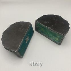 Vintage Pair of Figural Lion Bookends Cast Metal Lions Cat Statue Crescent Art