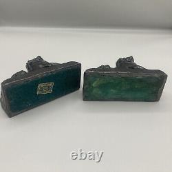 Vintage Pair of Figural Lion Bookends Cast Metal Lions Cat Statue Crescent Art