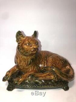 Vintage Porcelain Cat Sitting on Pillow stand Made in Italy 8H X 11W X 5 1/2 D