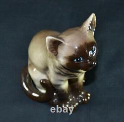 Vintage Porcelain Figurine Figure Cat Siamese Animal Statue Marked Deco
