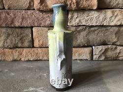 Vintage Pottery Vase Abstract Art Deco Incised Face Cat Mid Century Mod Signed