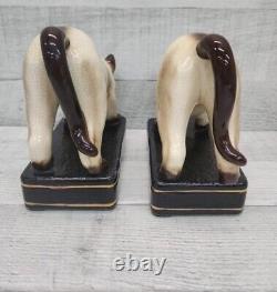 Vintage Rare Takahashi Crackle Siamese Crouching Cat Bookends San Francisco