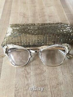 Vintage Retro Classy Rhintestone Cat Eyeglasses Gold Tone Alum 5.4