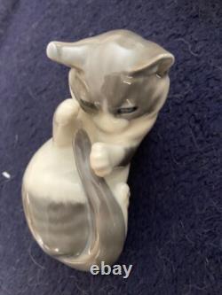 Vintage Royal Copenhagen 1025 727 Kitten Playing with Tail Porcelain Figurine