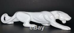 Vintage Royal Haeger White Stalking Panther Big Cat Ceramic 24 Glossy Shiny