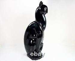 Vintage Royal Haeger Winking Black Cat Figurine Statue Ceramic MCM Egypt Cats