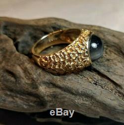 Vintage Solid 10k Yellow Gold & Cat Eye Ring Jewelry Size 9 7,85 grams Nugget