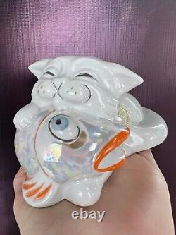 Vintage Soviet Ukraine Sumy Porcelain Kitten With Fish Figure Statue Nice 14.5cm