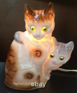 Vintage Table Lamp very beauty cats Porcelain Figurine Germany NIGHT LIGHT