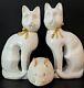 Vintage Tall White/gold Ceramic Cats & Mouse Figurines Art Deco Cats 10 Statue