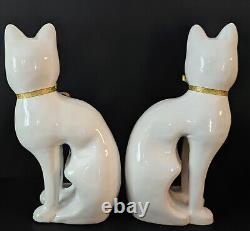 Vintage Tall White/Gold Ceramic Cats & Mouse Figurines Art Deco Cats 10 Statue