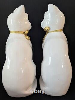 Vintage Tall White/Gold Ceramic Cats & Mouse Figurines Art Deco Cats 10 Statue