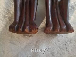 Vintage Teak Wood Hand Carved Mid Century Modern Wood Cats Sculpture Art Deco