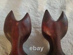 Vintage Teak Wood Hand Carved Mid Century Modern Wood Cats Sculpture Art Deco