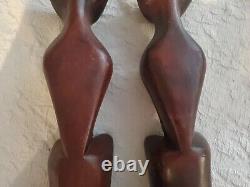 Vintage Teak Wood Hand Carved Mid Century Modern Wood Cats Sculpture Art Deco