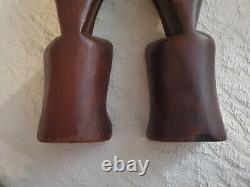 Vintage Teak Wood Hand Carved Mid Century Modern Wood Cats Sculpture Art Deco