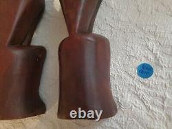 Vintage Teak Wood Hand Carved Mid Century Modern Wood Cats Sculpture Art Deco