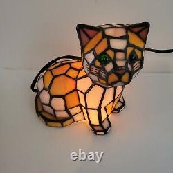 Vintage Tiffany Stained Glass Cat Night Light Table Lamp
