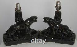 Vintage Wescal Panther Cougar Cat Lamps Lamp Pair Planter Set Tested & Working