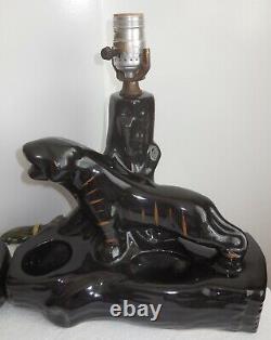 Vintage Wescal Panther Cougar Cat Lamps Lamp Pair Planter Set Tested & Working