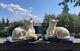 Vintage White Cat On Black Marble Base Figurine Bookend Set Pair Heavy