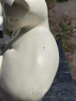 Vintage White Cat on Black Marble Base Figurine Bookend Set Pair HEAVY