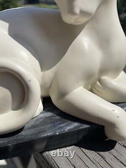 Vintage White Cat on Black Marble Base Figurine Bookend Set Pair HEAVY