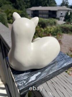 Vintage White Cat on Black Marble Base Figurine Bookend Set Pair HEAVY