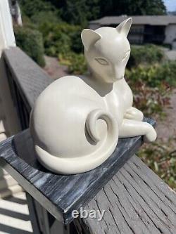 Vintage White Cat on Black Marble Base Figurine Bookend Set Pair HEAVY