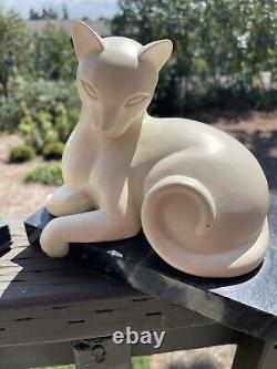 Vintage White Cat on Black Marble Base Figurine Bookend Set Pair HEAVY
