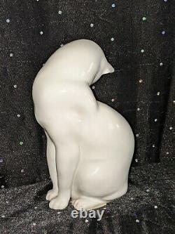 Vintage Wien/Vienna/Austria-Augarten, Porcelain, White Cat Figurine Licking Neck