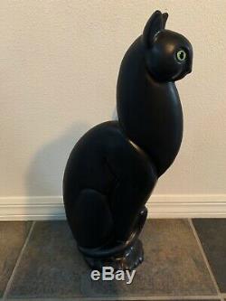 Vintage classic ROYAL HAEGER Ceramic satin Black Cat with Green Eye MCM Art Deco